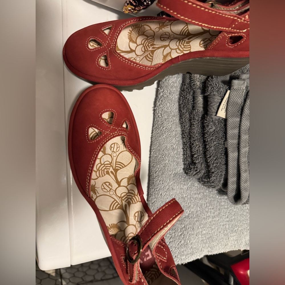 Fly London Red Women's Heels with Cutout Design - Picture 2 of 7